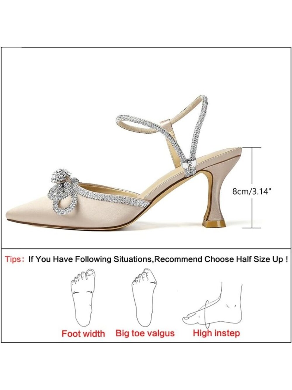 Women's Apricot Bow Pointed Closed Toe Pumps Comfort High Heels Prom Dress Shoes - Picture 4 of 6